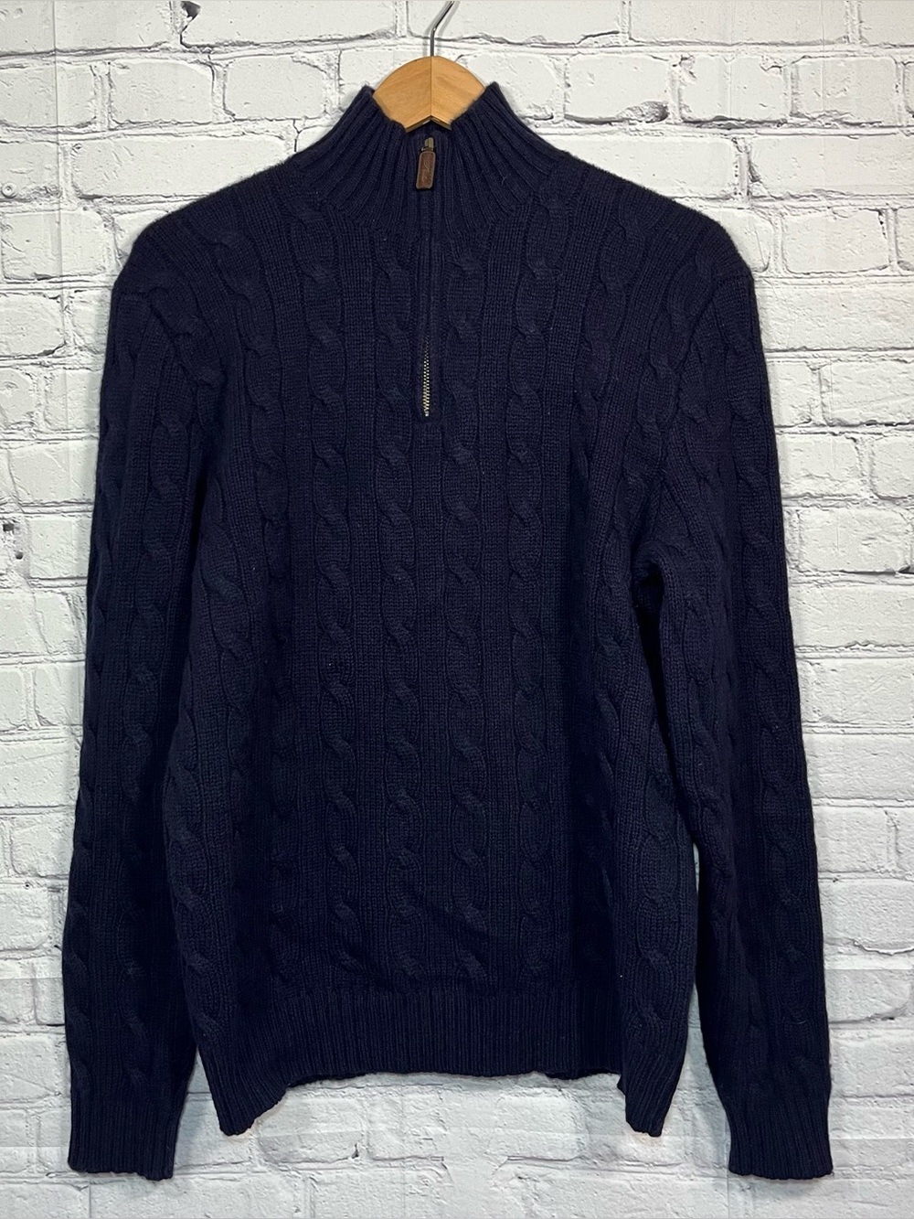 Polo Ralph Lauren 1/4 Zip Cable Knit Lambs Wool Sweater Mens Size Medium Blue